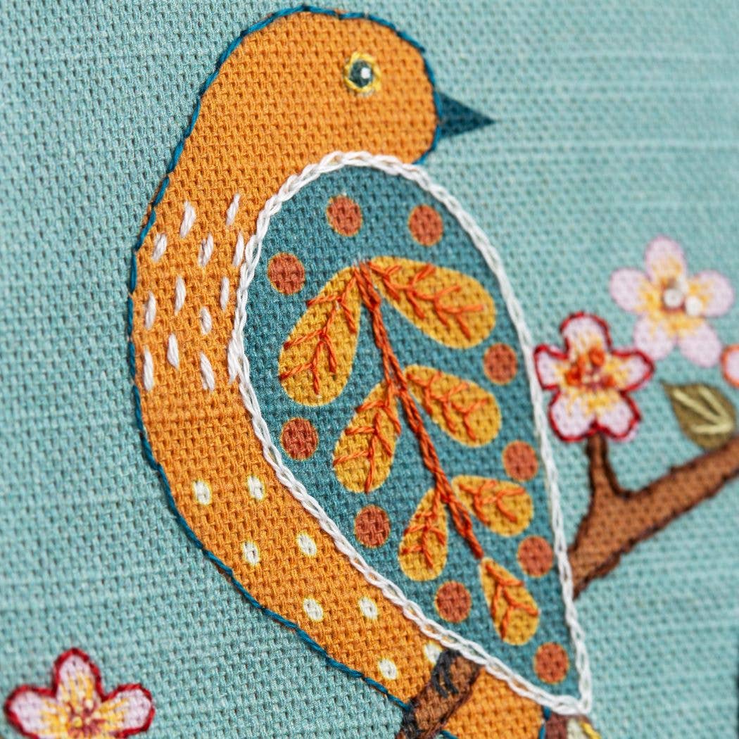 Corinne Lapierre Printed Linen Embroidery Kit Birds & Blossoms