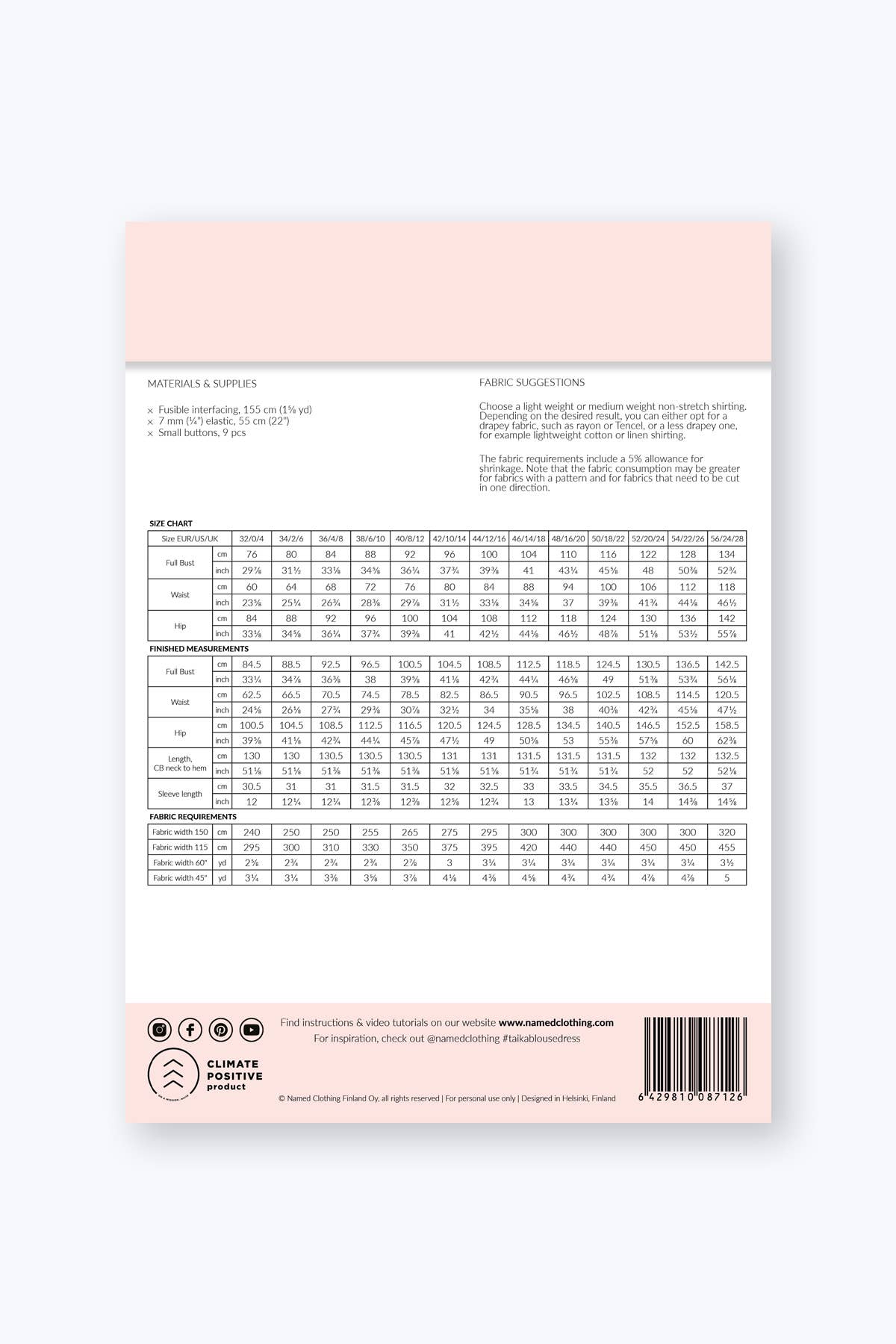 Named Clothing Taika Blouse Dress PDF Pattern