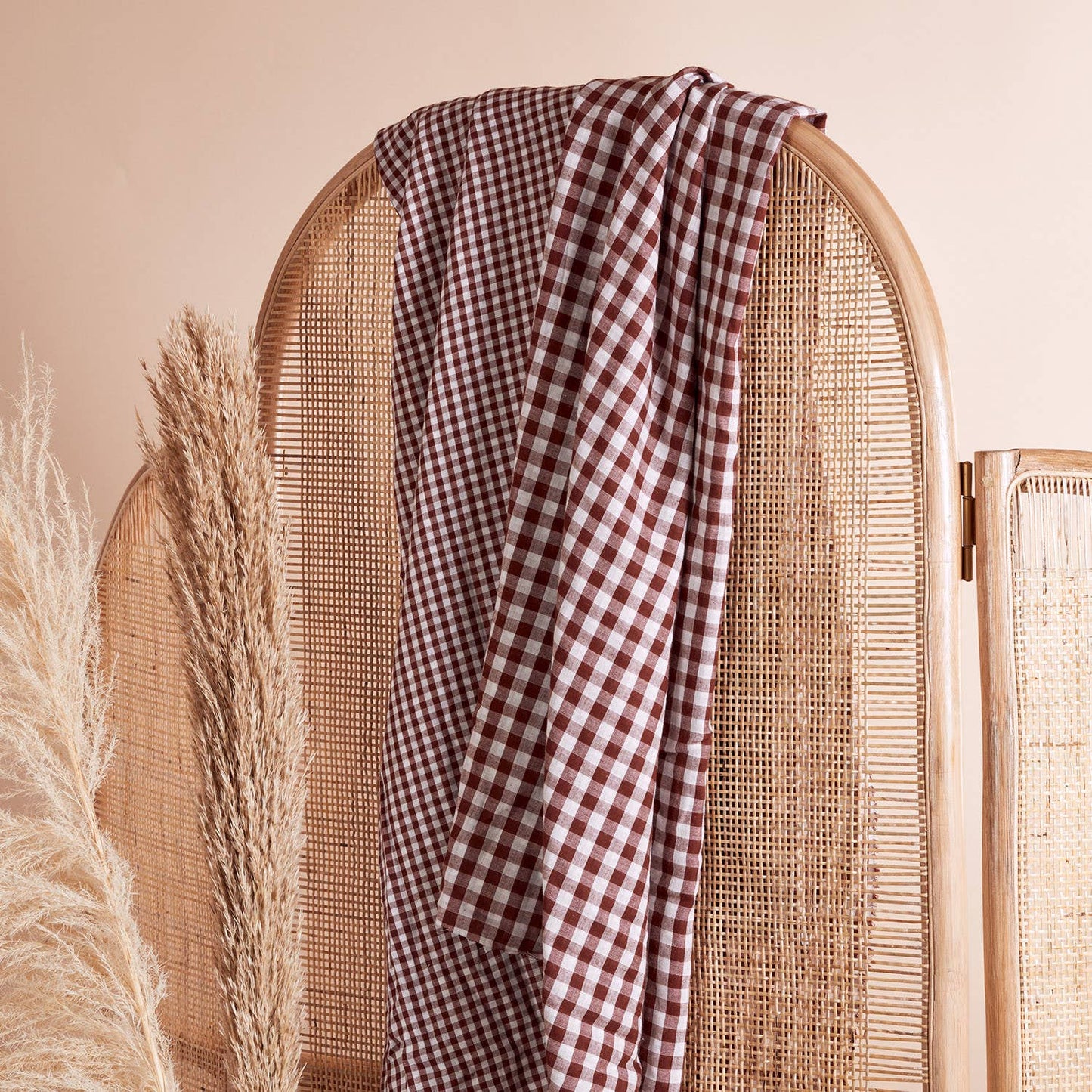 Atelier Brunette Double Gauze Gingham Off-White Rust ($40/metre)