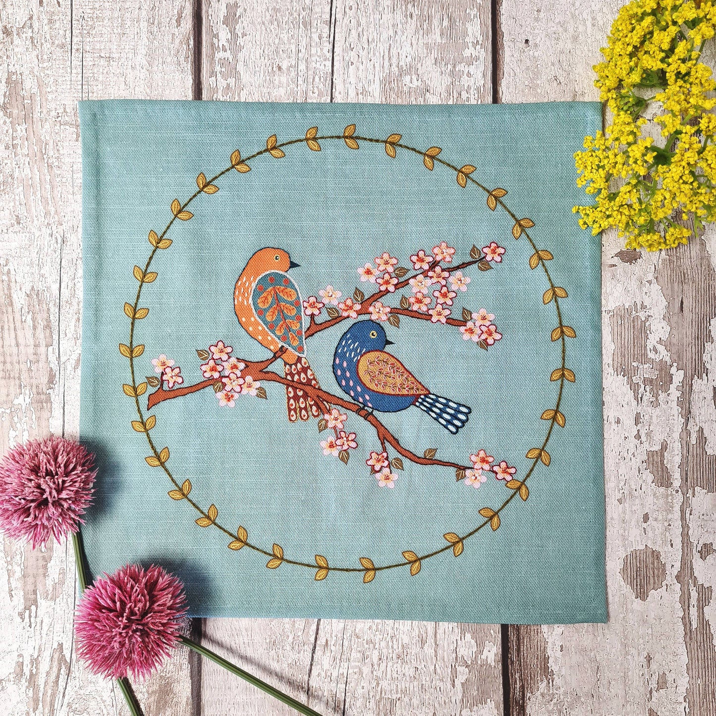 Corinne Lapierre Printed Linen Embroidery Kit Birds & Blossoms