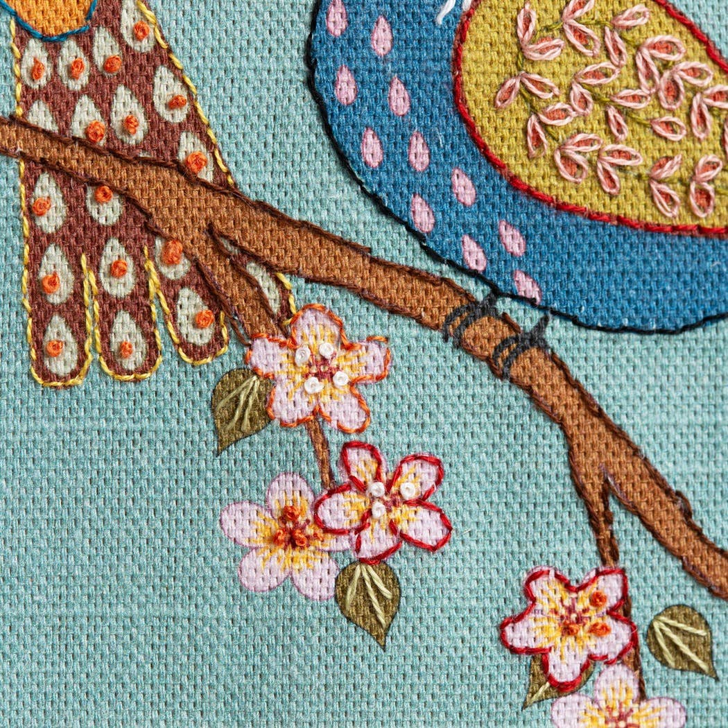 Corinne Lapierre Printed Linen Embroidery Kit Birds & Blossoms