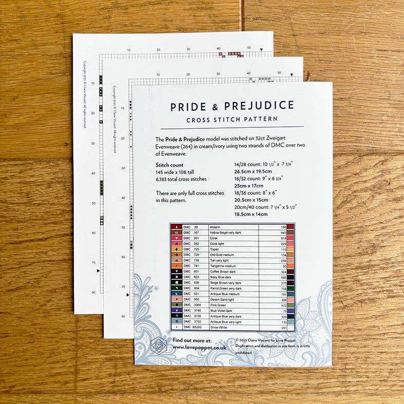 Love Poppet Pride & Prejudice Cross Stitch Pattern