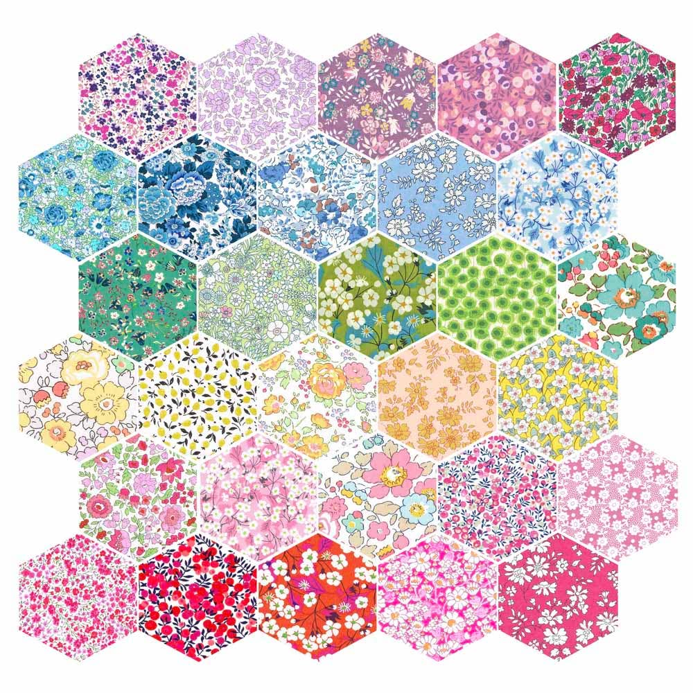 Alice Caroline 30 Piece Liberty Tana Lawn Fabric Rainbow 1 3/4″ Hexagons