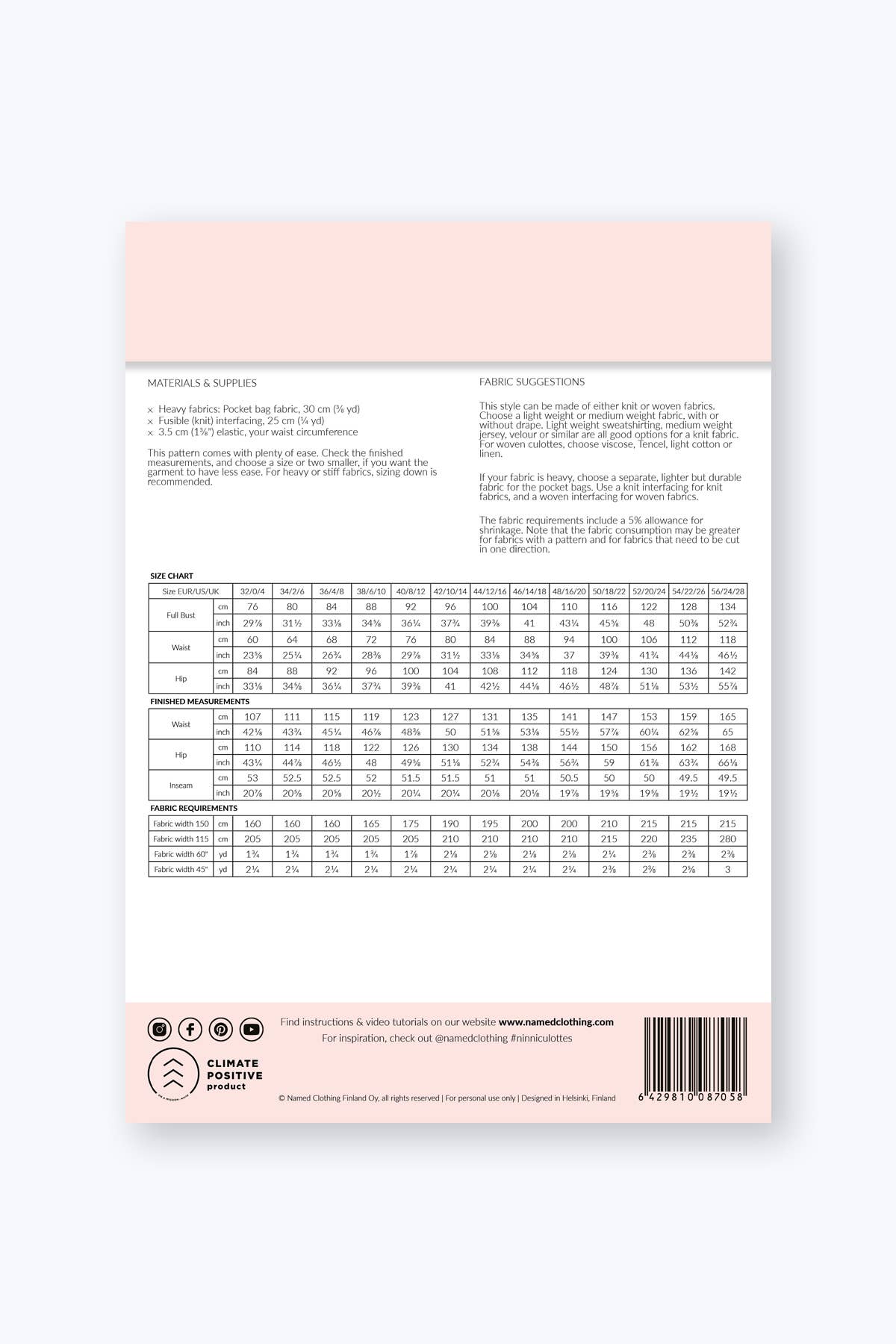 Named Clothing Ninni Elastic Waist Culottes PDF Pattern