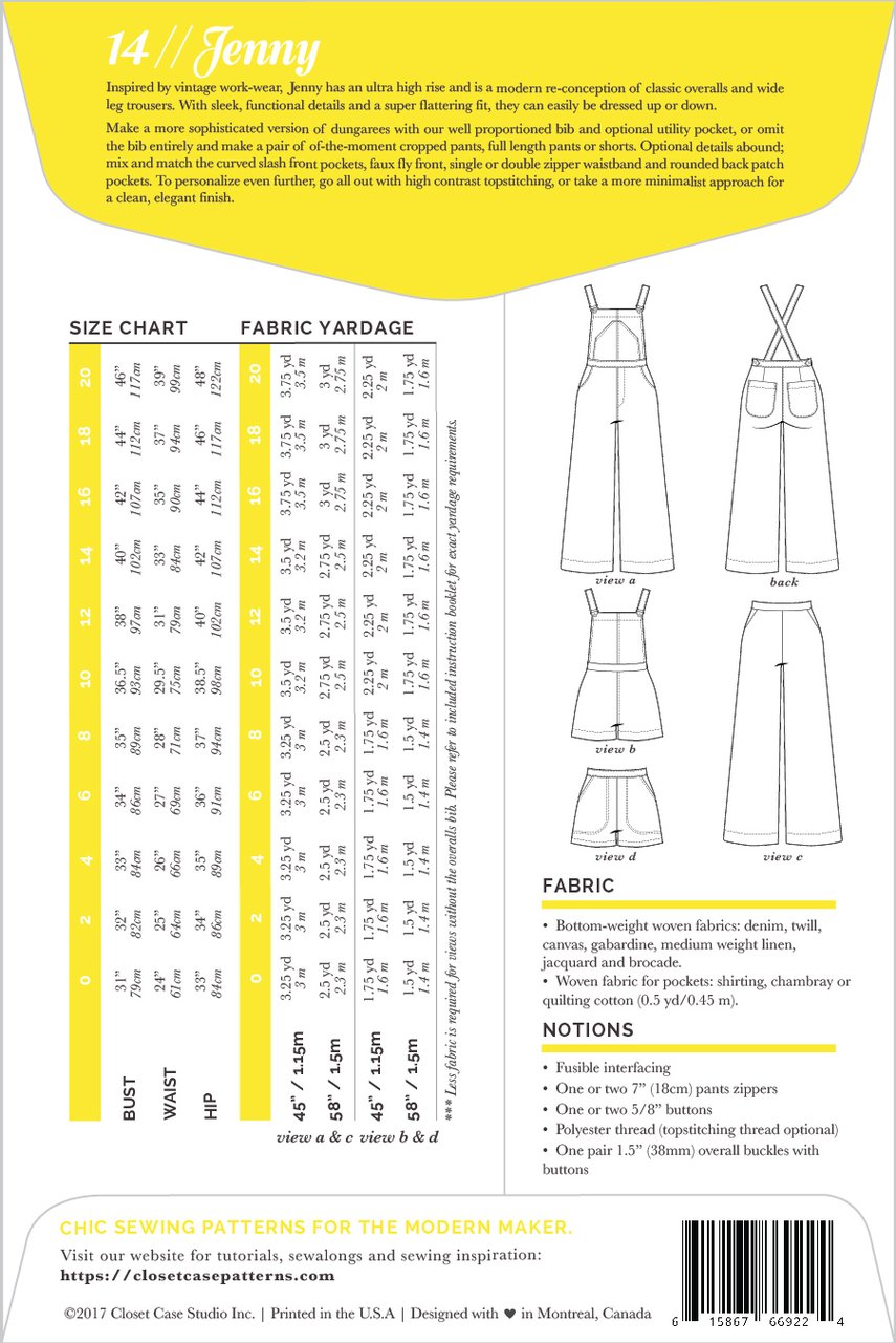 Closet Core Patterns Jenny Trousers & Overall
