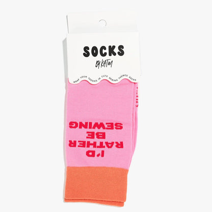Kylie and The Machine 'I'd Rather Be Sewing' Socks (Pink/Orange)