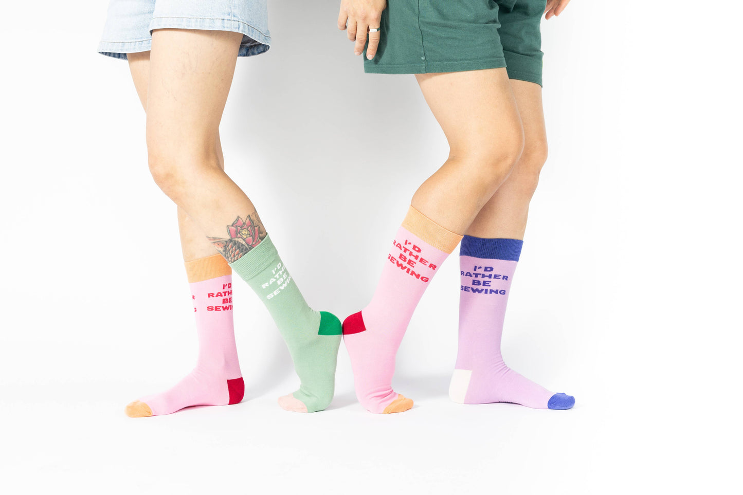 Kylie and The Machine 'I'd Rather Be Sewing' Socks (Pink/Orange)