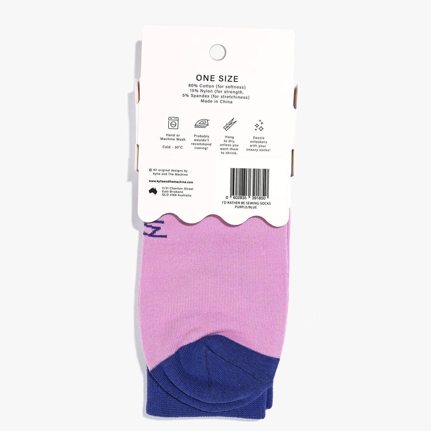 Kylie and The Machine 'I'd Rather Be Sewing' Socks (Purple/Blue)