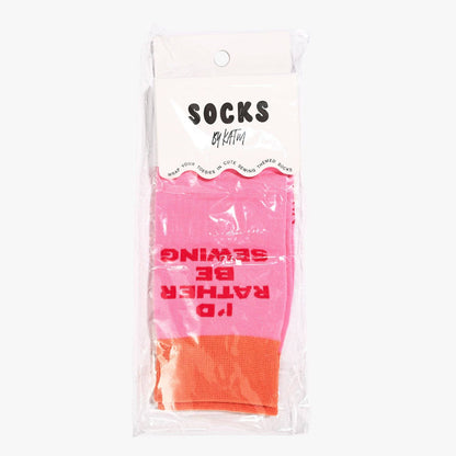 Kylie and The Machine 'I'd Rather Be Sewing' Socks (Pink/Orange)