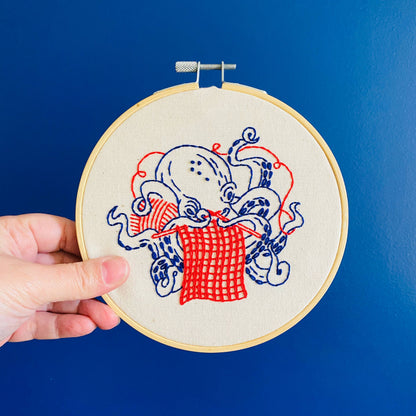 Hook, Line & Tinker Knitting Octopus Complete Embroidery Kit