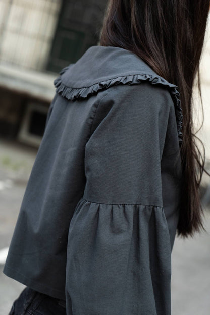 Puff and Pencil Tie Blouse with Lantern Sleeves