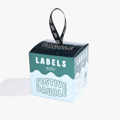 Kylie and The Machine Festive Bauble Limited Edition Labels | Green & Blue Box