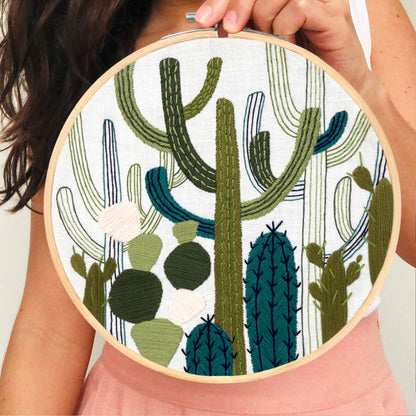 Embroidery and Sage Cactus Garden Embroidery Kit