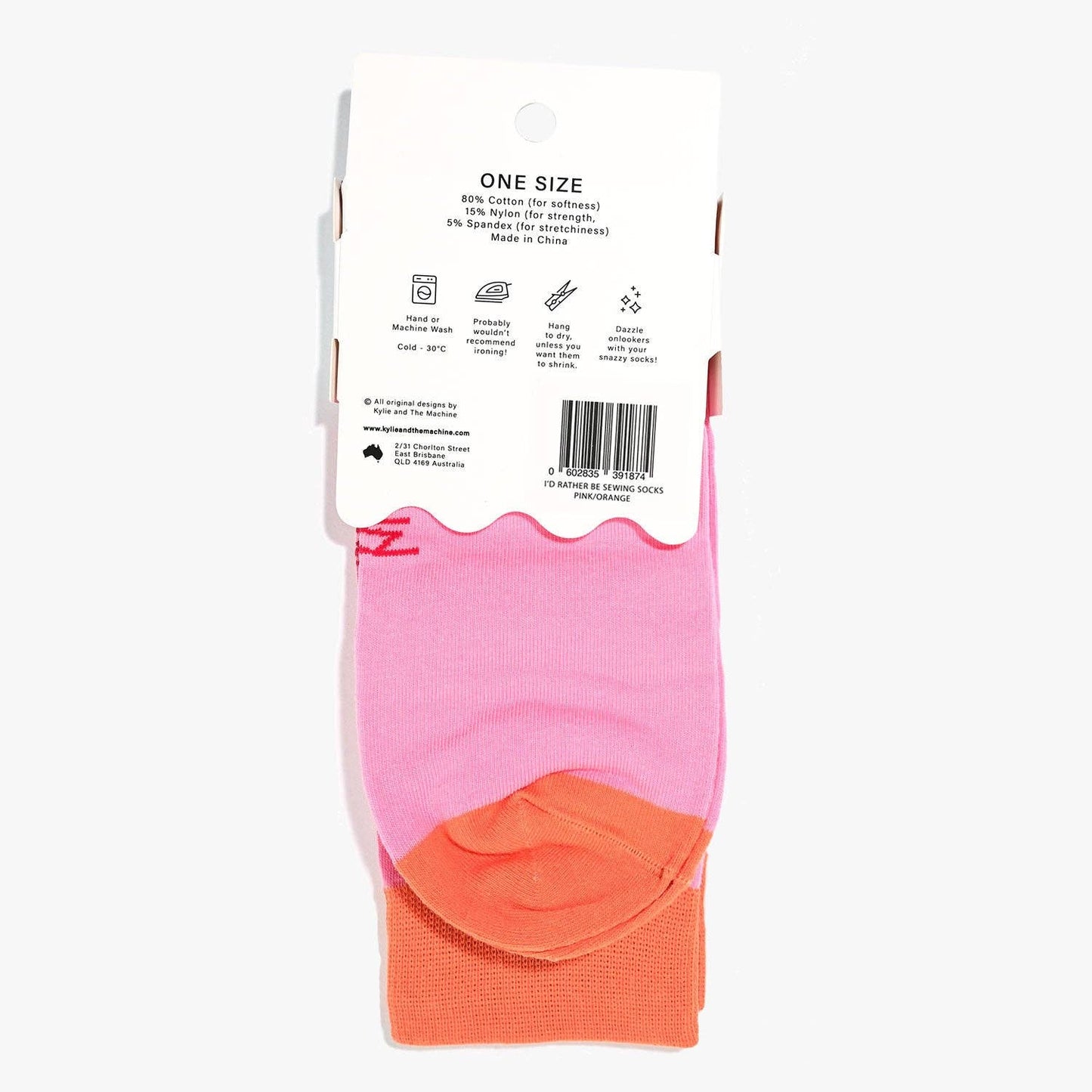 Kylie and The Machine 'I'd Rather Be Sewing' Socks (Pink/Orange)