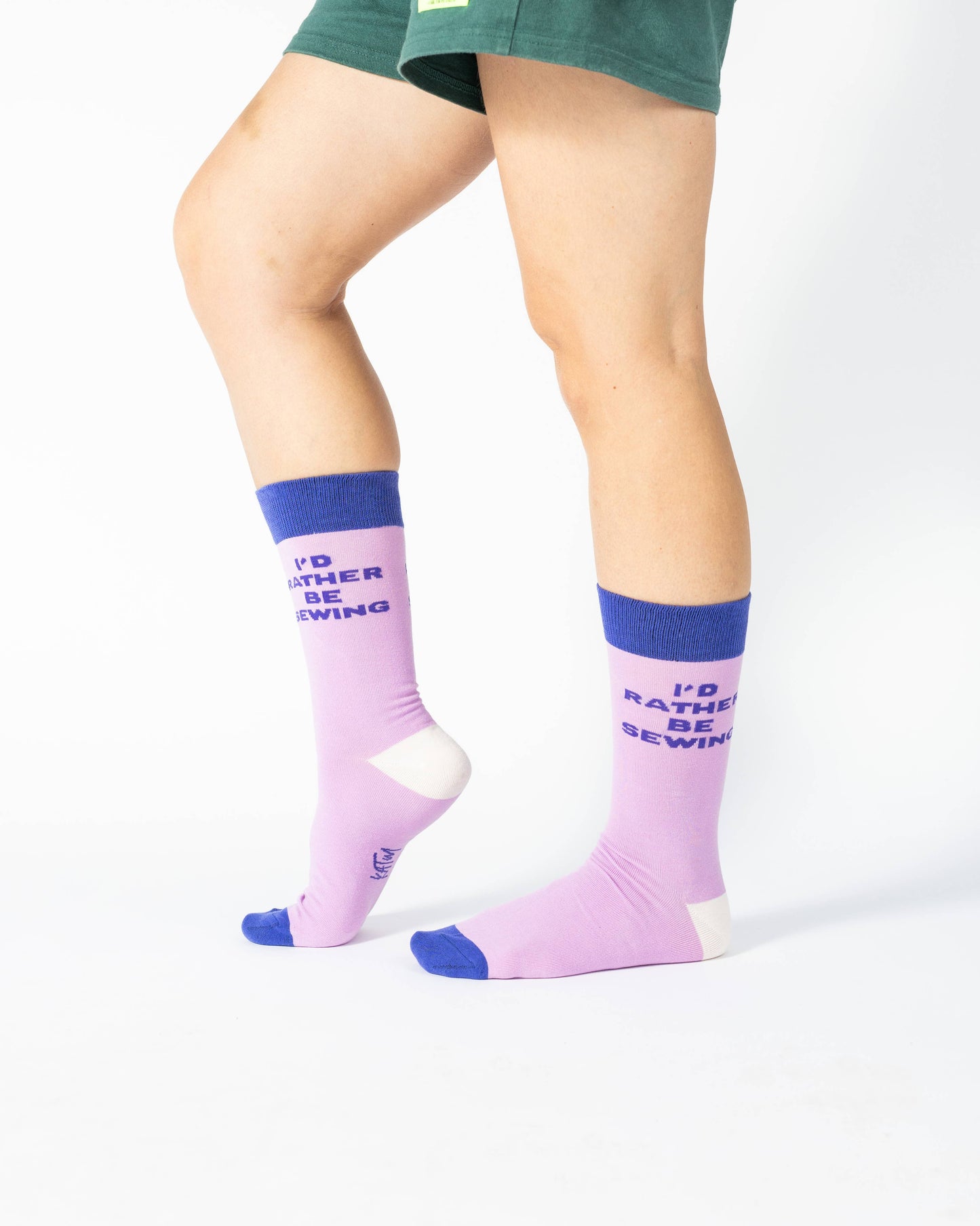 Kylie and The Machine 'I'd Rather Be Sewing' Socks (Purple/Blue)