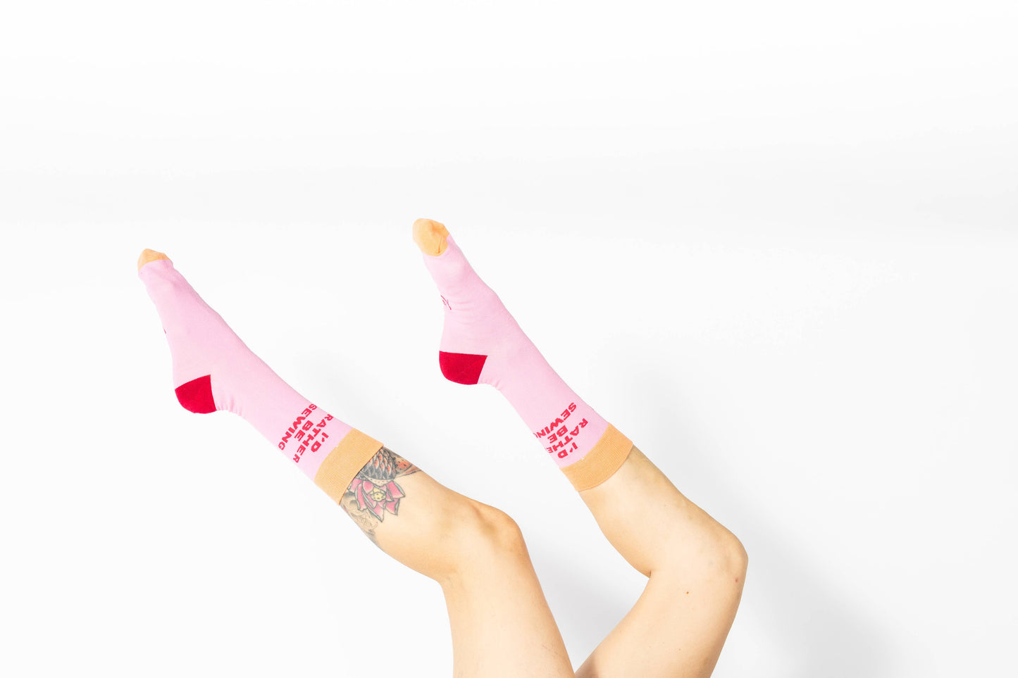 Kylie and The Machine 'I'd Rather Be Sewing' Socks (Pink/Orange)