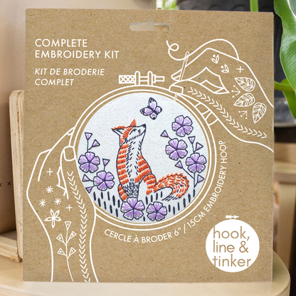 Hook, LIne & Tinker Fox in Phlox Complete Embroidery Kit