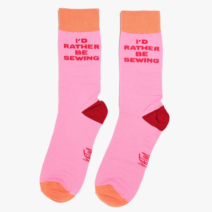 Kylie and The Machine 'I'd Rather Be Sewing' Socks (Pink/Orange)