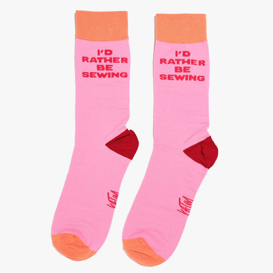 Kylie and The Machine 'I'd Rather Be Sewing' Socks (Pink/Orange)