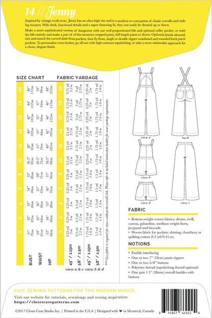 Closet Core Patterns Jenny Trousers & Overall