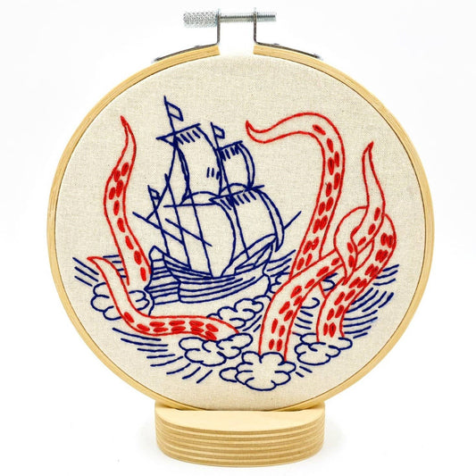 Hook, Line & Tinker Kraken and Ship Complete Embroidery Kit